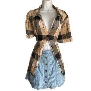 VTG Lemon Grass Women 3X Plaid Cotton Button Up Blouse Academia Earthy Grunge